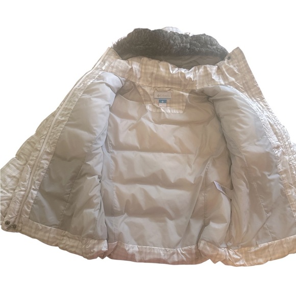 Columbia Omni Shield Jacket Size 1X Beige Plaid Hooded Down Puffer Pockets - Picture 8 of 14
